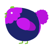 A navy and amethyst chicken with a head pattern