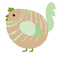 A beige and gluppy chicken with a bar pattern
