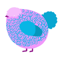 A lavender and cerulean chicken with a double-lace pattern