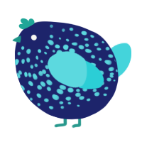 A navy and aqua chicken with a speckle pattern