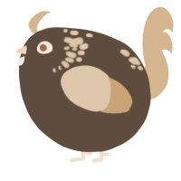 A bark and beige chicken with a neck-speckle pattern