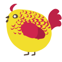 A yellow and crimson chicken with a half-lace pattern