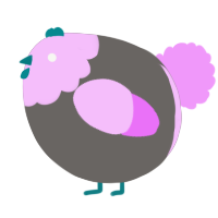 A grey and lavender chicken with a head pattern