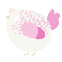 A white and pink chicken with a half-lace pattern