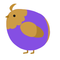 A blurple and gold chicken with a head pattern