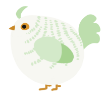 A white and gluppy chicken with a half-bar pattern