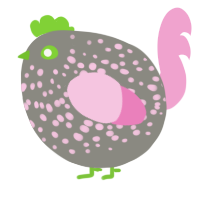 A ash and pink chicken with a speckle pattern