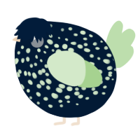 A tumblr and gluppy chicken with a speckle pattern