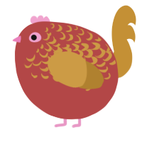 A red and gold chicken with a half-lace pattern