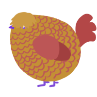 A gold and red chicken with a lace pattern