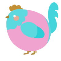 A pink and aqua chicken with a head pattern