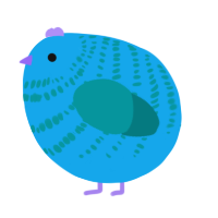 A sky and teal chicken with a bar pattern