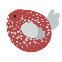 A red and silver chicken with a speckle pattern
