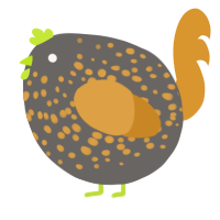 A grey and orange chicken with a speckle pattern