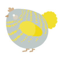 A silver and yellow chicken with a bar pattern