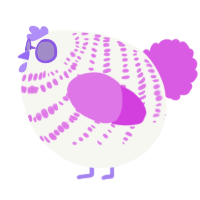 A white and orchid chicken with a bar pattern