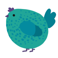A turquoise and sea chicken with a speckle pattern