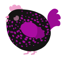 A black and plum chicken with a speckle pattern