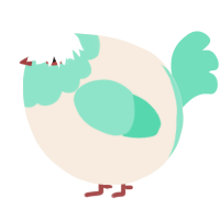 A cream and mint chicken with a head pattern