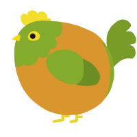 A orange and chartreuse chicken with a head pattern