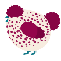 A cream and maroon chicken with a speckle pattern