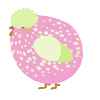 A pink and apple chicken with a speckle pattern