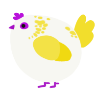 A white and yellow chicken with a neck-speckle pattern