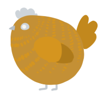 A gold and ochre chicken with a bar pattern