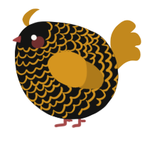 A black and ochre chicken with a lace pattern