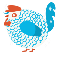 A white and cerulean chicken with a lace pattern