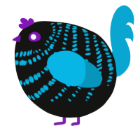 A black and cerulean chicken with a bar pattern