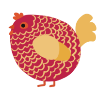 A crimson and honey chicken with a lace pattern