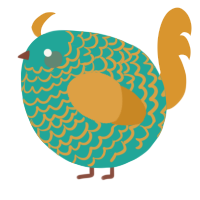 A turquoise and orange chicken with a lace pattern