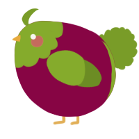 A maroon and chartreuse chicken with a head pattern