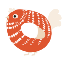 A vermilion and cream chicken with a bar pattern