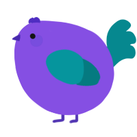 A blurple and teal chicken