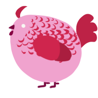 A pink and crimson chicken with a half-lace pattern