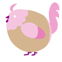 A beige and pink chicken with a head pattern