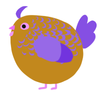 A ochre and blurple chicken with a half-lace pattern