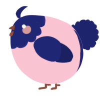 A rose and navy chicken with a head pattern