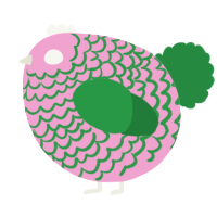 A pink and viridian chicken with a lace pattern