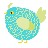 A aqua and lemon chicken with a lace pattern