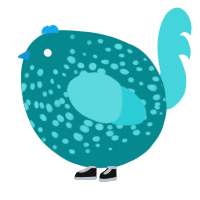 A teal and aqua chicken with a speckle pattern
