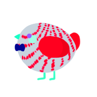 A mist and crimson chicken with a bar pattern