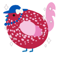 A crimson and pink chicken with a speckle pattern