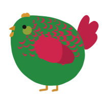 A viridian and crimson chicken with a half-lace pattern