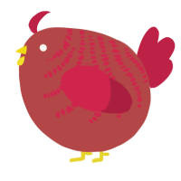 A red and crimson chicken with a half-bar pattern
