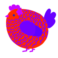 A vermilion and violet chicken with a lace pattern