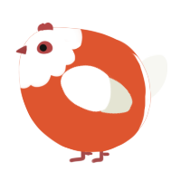 A vermilion and white chicken with a head pattern