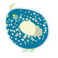 A sapphire and mist chicken with a speckle pattern